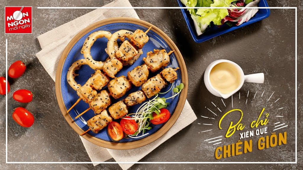 Thử ngay công thức ba chỉ xiên que chiên giòn thơm béo