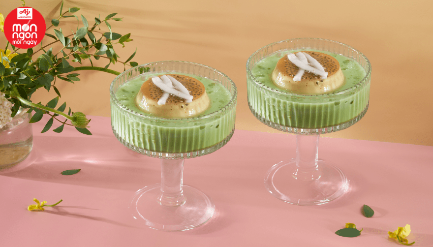 Bánh flan hạt chia matcha