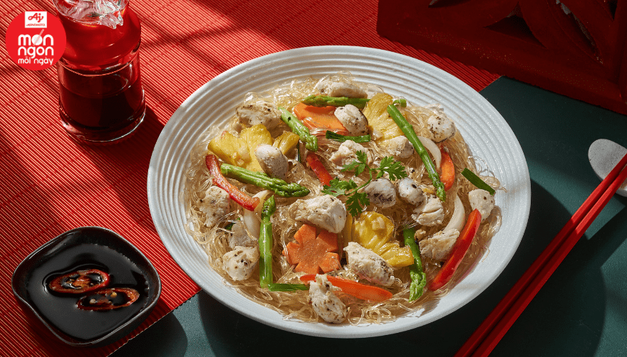 Miến xào cua măng tây