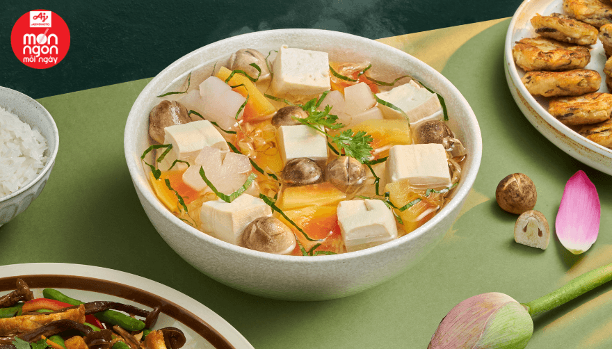 Canh đu đủ chay thanh ngọt, đu đủ mềm bùi, thích hợp bữa cơm chay mùa Vu Lan