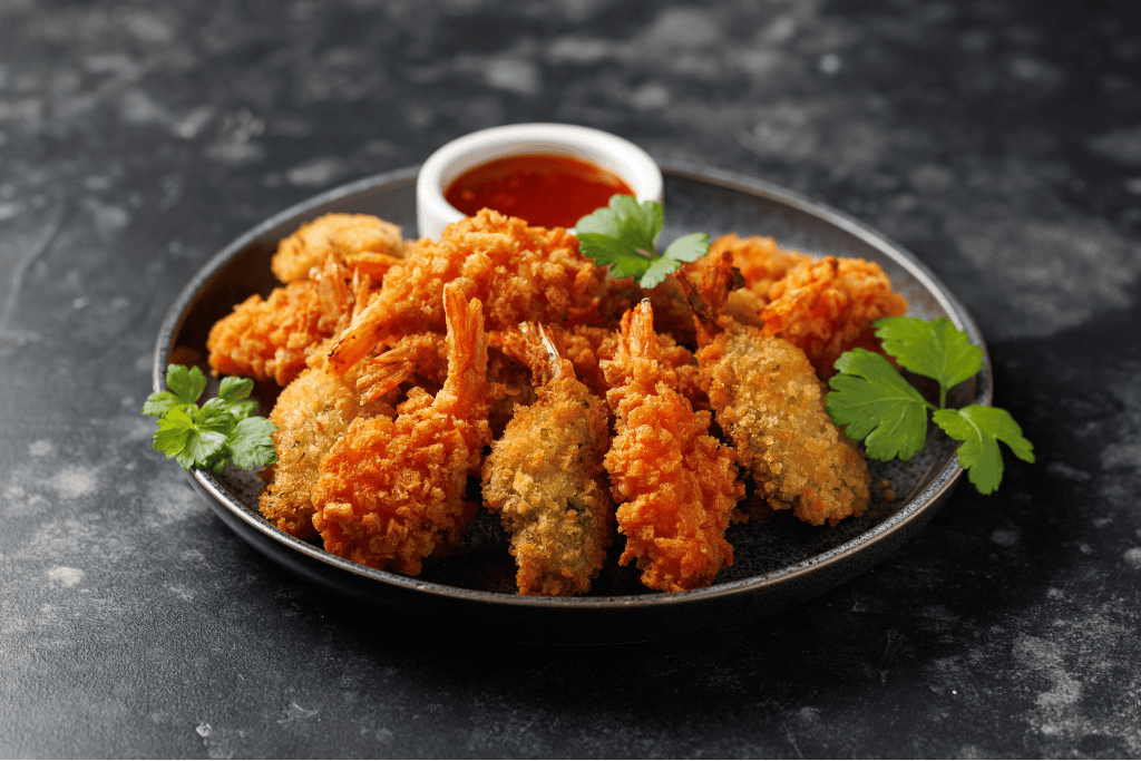 tôm chiên xù kết hợp vụn bánh mì 